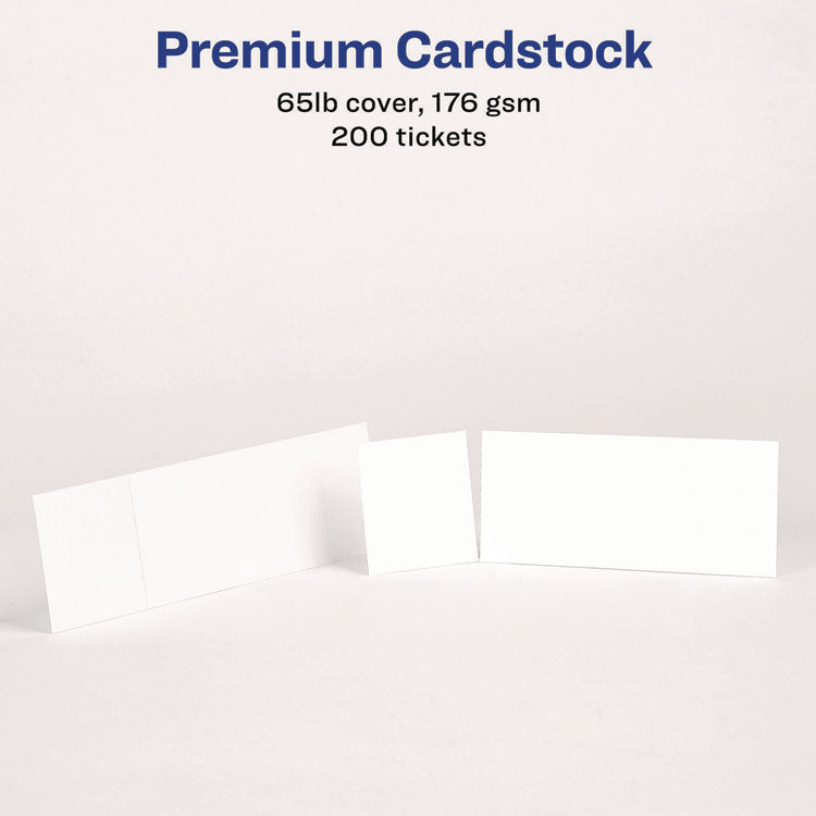 Printable Tickets w/Tear-Away Stubs, 97 Bright, 65 lb Cover Weight, 8.5 x 11, White, 10 Tickets/Sheet, 20 Sheets/Pack