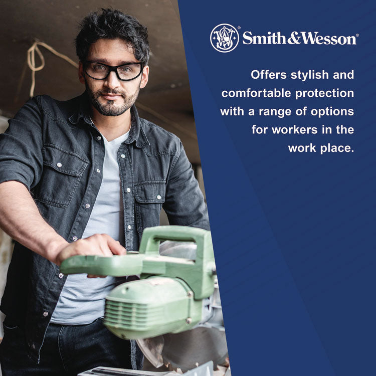 Code 4 Safety Glasses, Black Polycarbonate Frame, Smoke Polycarbonate Lens, 12/Box