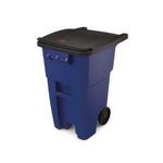 Square Brute Rollout Container, 50 gal, Molded Plastic, Blue