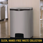 Slim Jim Stainless Steel Step-On Container, Front Step Style, 24 gal, Stainless Steel, Black