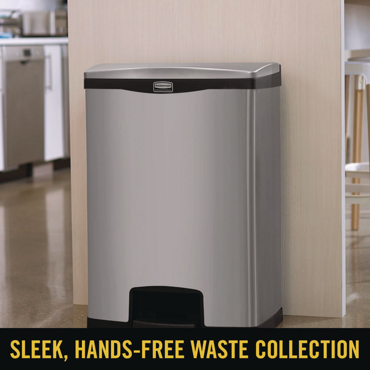 Slim Jim Stainless Steel Step-On Container, Front Step Style, 24 gal, Stainless Steel, Black