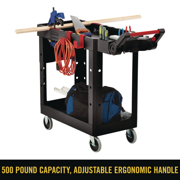 Heavy Duty Adaptable Utility Cart, Plastic, 2 Shelves, 500 lb Capacity, 17.8" x 46.2" x 36", Black