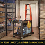 Heavy Duty Adaptable Utility Cart, Plastic, 2 Shelves, 500 lb Capacity, 25.2" x 51.5" x 36", Black