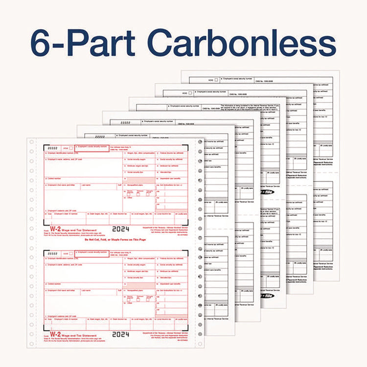 4-Part W-2 Continuous Feed Tax Forms, Fiscal Year: 2024, Four-Part Carbonless, 5.5 x 8.5, 2 Forms/Sheet, 24 Forms Total
