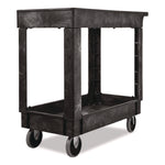 Heavy-Duty Flat-Handle Maintenance/Utility Cart, Plastic, 2 Shelves, 500 lb Capacity, 34.13" x 17.38" x 32.38", Black