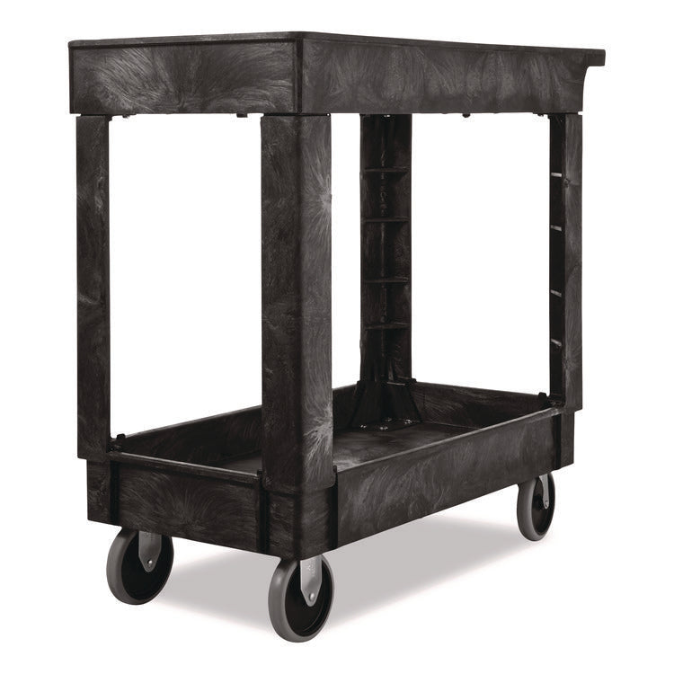 Heavy-Duty Flat-Handle Maintenance/Utility Cart, Plastic, 2 Shelves, 500 lb Capacity, 34.13" x 17.38" x 32.38", Black