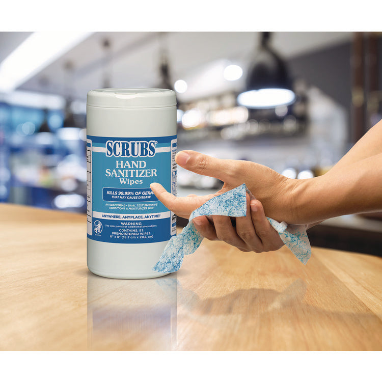 Hand Sanitizer Wipes, 1-Ply, 6 x 8, Unscented, Blue/White, 85/Canisters, 6 Canisters/Carton