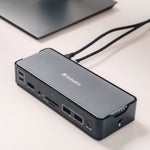 USB-C Pro Docking Station 15-in-1, Audio/DisplayPort/HDMI/Micro SD/RJ45/SD/USB-A/USB-C, Gray