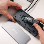 USB-C Pro Docking Station 15-in-1 SSD Enclosure, Audio/DisplayPort/HDMI/Micro SD/NVMe/RJ45/SD/USB-A/USB-C/SATA, Gray