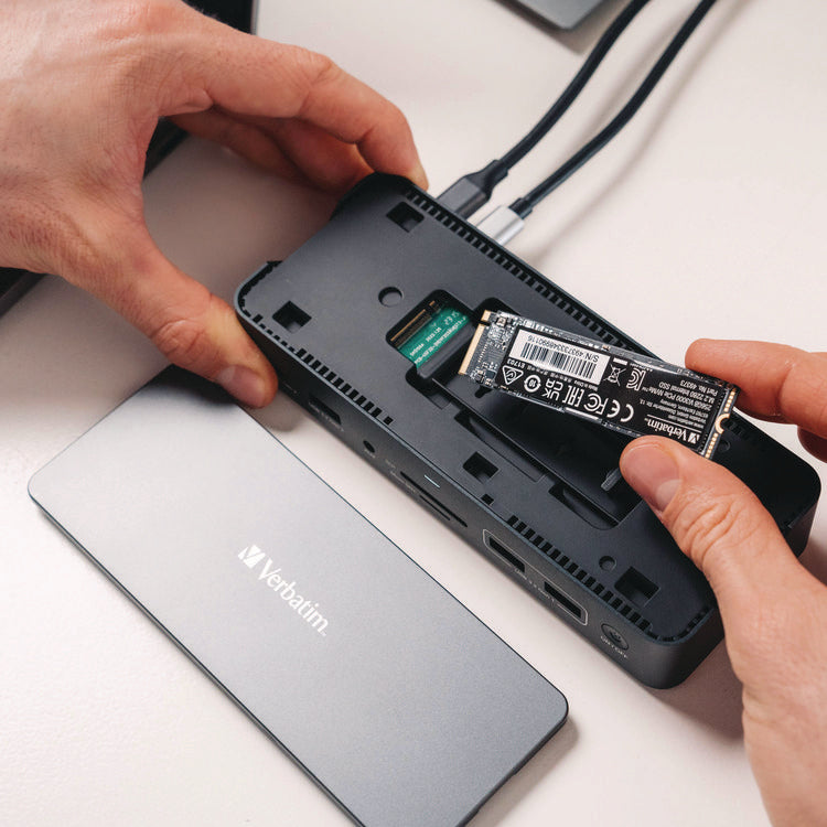 USB-C Pro Docking Station 15-in-1 SSD Enclosure, Audio/DisplayPort/HDMI/Micro SD/NVMe/RJ45/SD/USB-A/USB-C/SATA, Gray