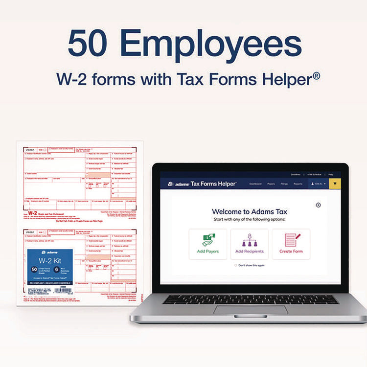 4-Part W-2 Tax Forms with Tax Forms Helper, Fiscal Year: 2024, Four-Part Carbonless, 8.5 x 5.5, 2 Forms/Sheet, 50 Forms Total