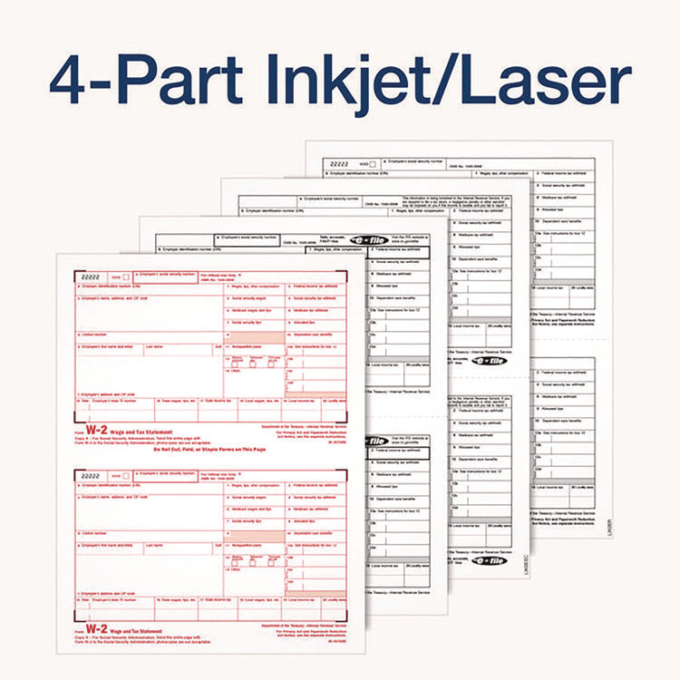 4-Part W-2 Tax Forms with Tax Forms Helper, Fiscal Year: 2024, Four-Part Carbonless, 8.5 x 5.5, 2 Forms/Sheet, 50 Forms Total