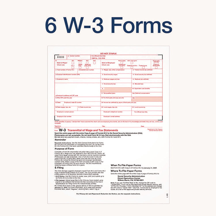 4-Part W-2 Tax Forms with Tax Forms Helper, Fiscal Year: 2024, Four-Part Carbonless, 8.5 x 5.5, 2 Forms/Sheet, 50 Forms Total