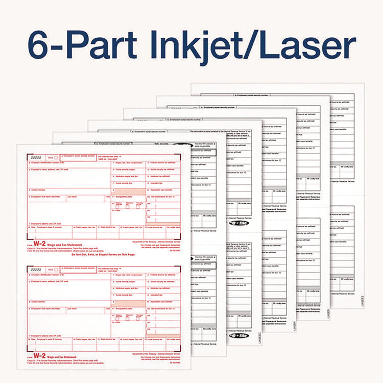 6-Part W-2 Tax Forms with Tax Forms Helper, Fiscal Year: 2024, Six-Part Carbonless, 8.5 x 5.5, 2 Forms/Sheet, 50 Forms Total