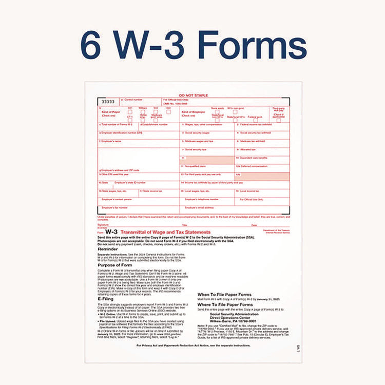 6-Part W-2 Tax Forms with Tax Forms Helper, Fiscal Year: 2024, Six-Part Carbonless, 8.5 x 5.5, 2 Forms/Sheet, 50 Forms Total