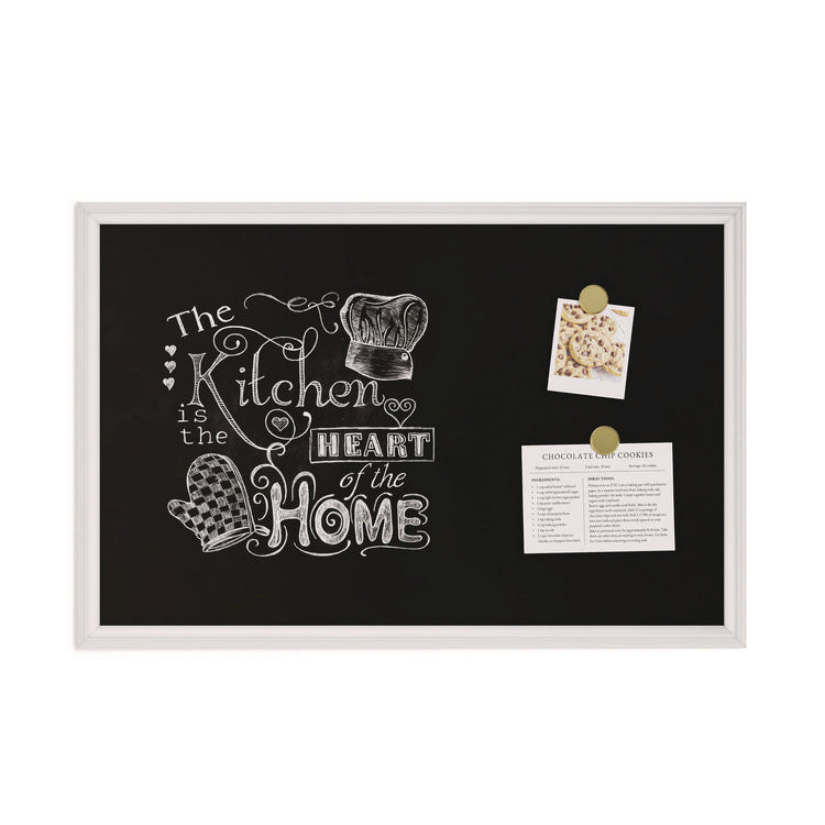 Magnetic Chalkboard with Decor Frame, 30" x 20", Black Surface, White Wood Frame