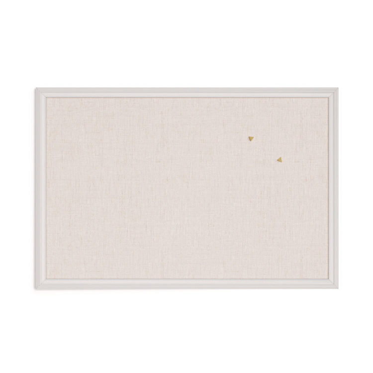 Linen Bulletin Board with Decor Frame, 30" x 20", Tan Surface, White Wood Frame