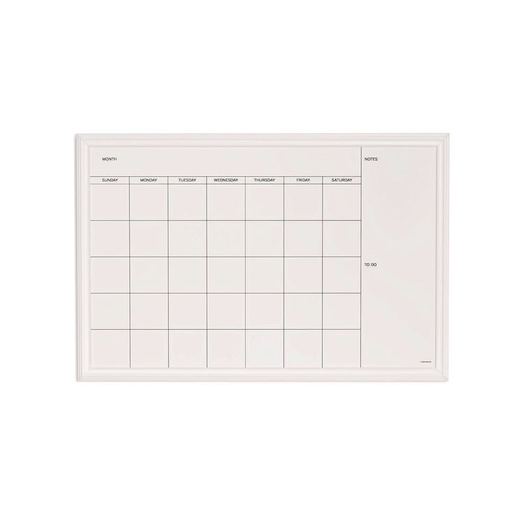 Magnetic Dry Erase Calendar with Decor Frame, Monthly Planning/Scheduling, 30" x 20", White Surface, White Wood Frame