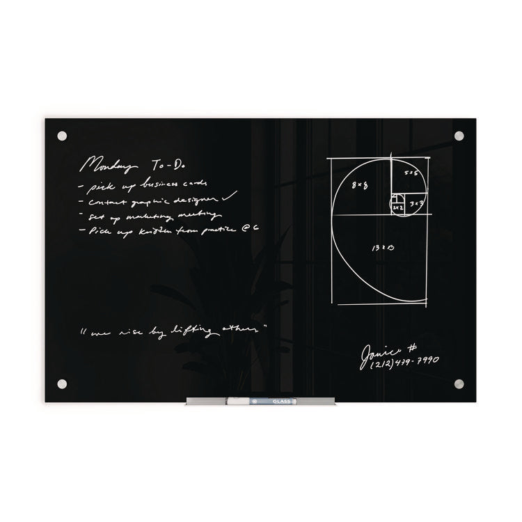 Black Glass Dry Erase Board, 36" x 24" (Actual Size: 35" x 23"), Black Surface