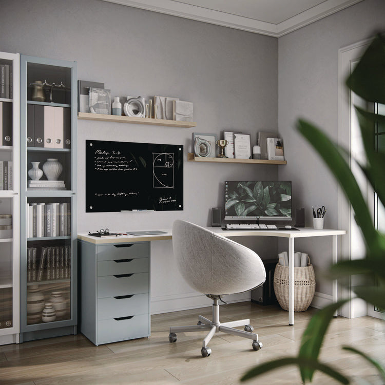 Black Glass Dry Erase Board, 36" x 24" (Actual Size: 35" x 23"), Black Surface