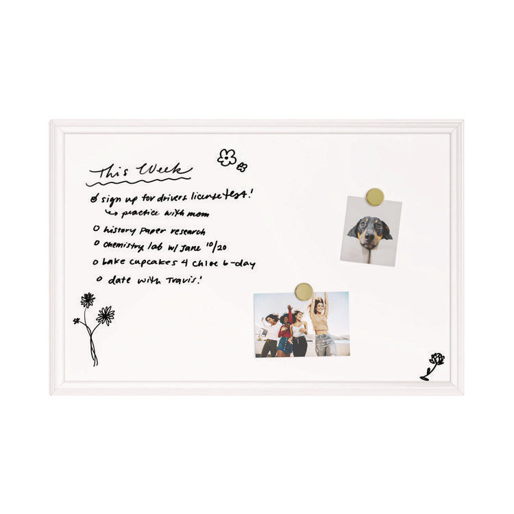 Magnetic Dry Erase Board with Decor Frame, 30" x 20", White Surface, White Wood Frame