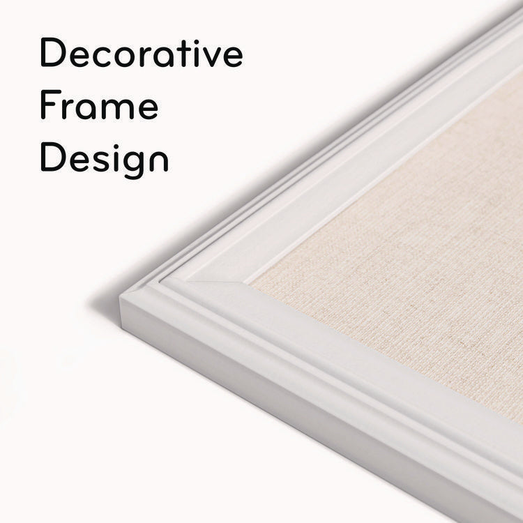 Linen Bulletin Board with Decor Frame, 30" x 20", Tan Surface, White Wood Frame