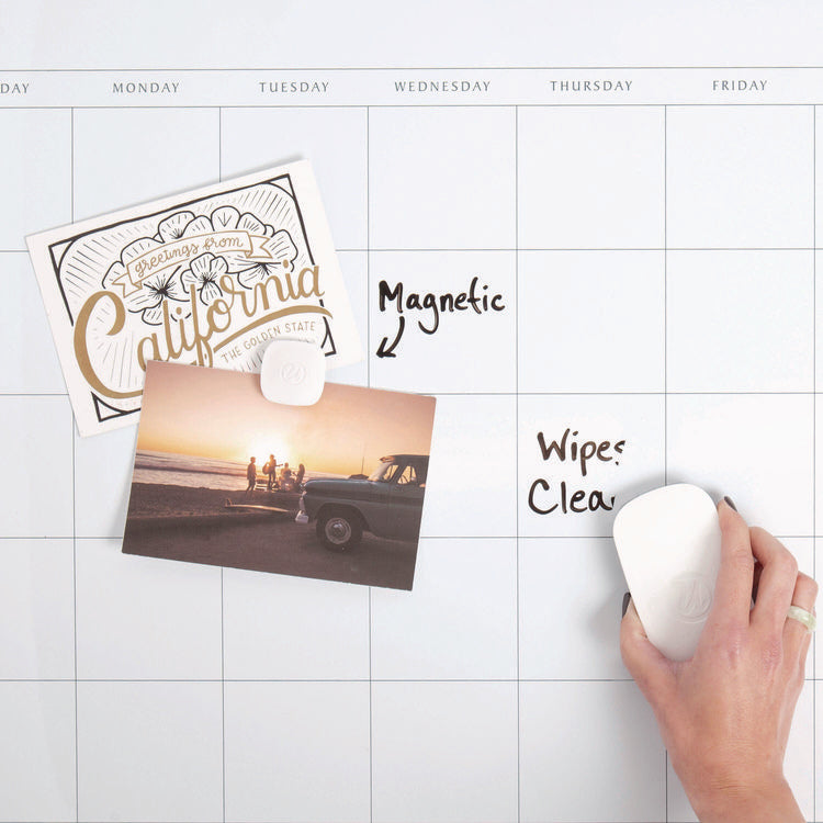 Magnetic Dry Erase Calendar with Decor Frame, Monthly Planning/Scheduling, 30" x 20", White Surface, White Wood Frame