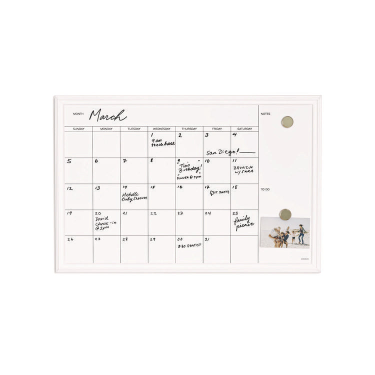 Magnetic Dry Erase Calendar with Decor Frame, Monthly Planning/Scheduling, 30" x 20", White Surface, White Wood Frame