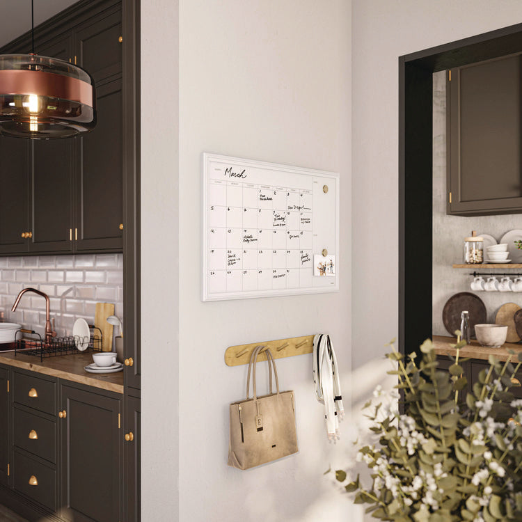 Magnetic Dry Erase Calendar with Decor Frame, Monthly Planning/Scheduling, 30" x 20", White Surface, White Wood Frame