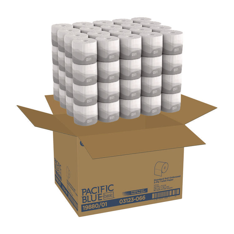 Pacific Blue Basic Bathroom Tissue, Septic Safe, 2-Ply, White, 550 Sheets/roll, 80 Rolls/carton