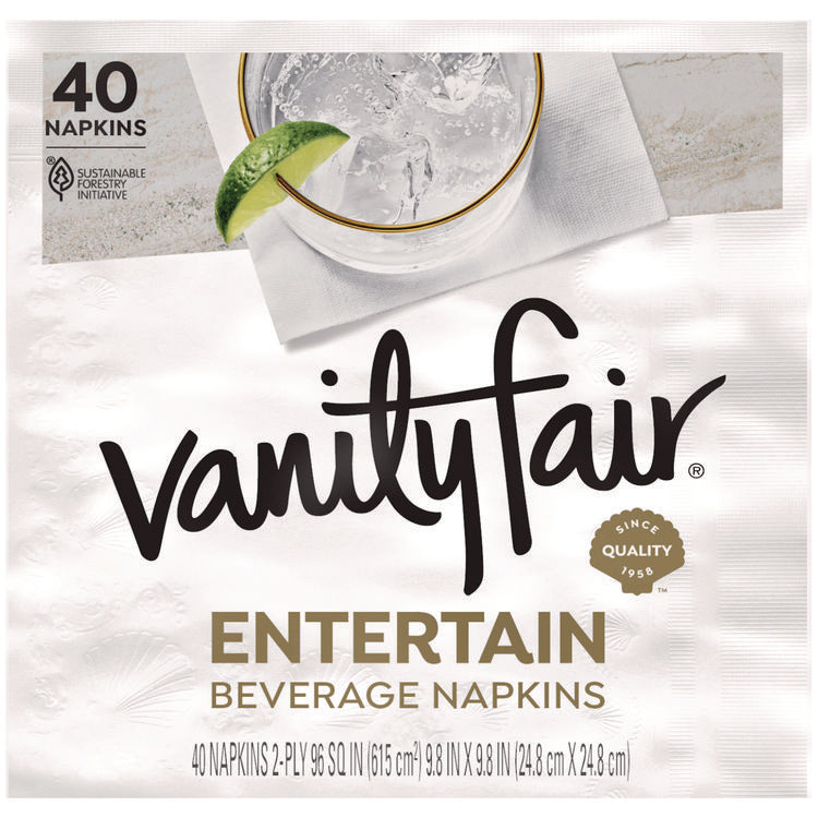 Entertain Beverage Napkins, 2-Ply, 9.8 X 9.8, White, 40/pack, 12 Packs/carton