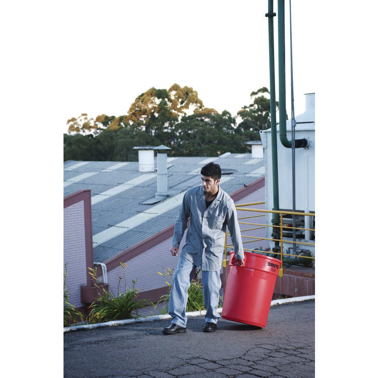 Vented Round Brute Container, 44 gal, Plastic, Red, 4/Carton