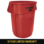 Vented Round Brute Container, 44 gal, Plastic, Red, 4/Carton