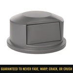 Round BRUTE Dome Top Receptacle, Push Door for 44 gal Containers, 24.81" Diameter x 12.63h, Gray