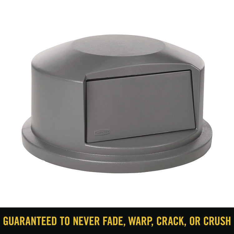 Round BRUTE Dome Top Receptacle, Push Door for 44 gal Containers, 24.81" Diameter x 12.63h, Gray