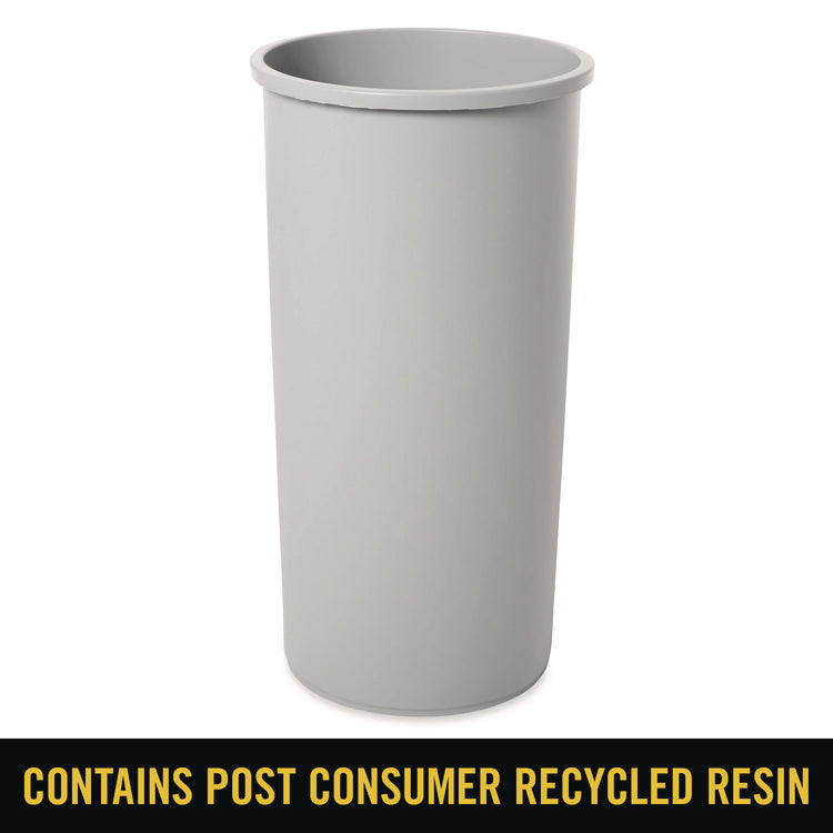 Untouchable Large Plastic Round Waste Receptacle, 22 gal, Plastic, Gray