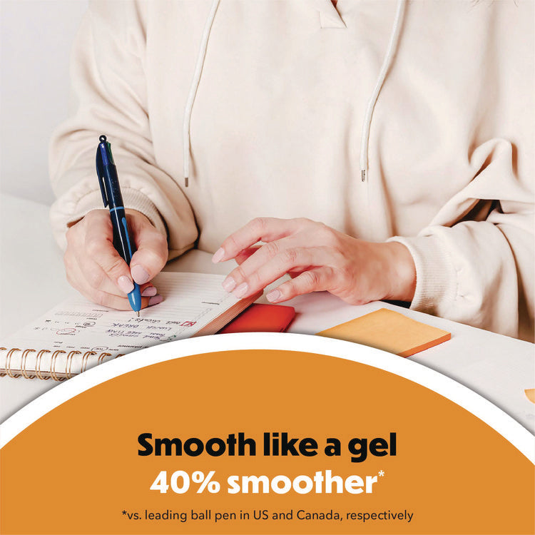 4-Color Smooth Multi-Color Ballpoint Pen, Retractable, Medium 1 mm, Black/Blue/Green/Red Ink, Black/Blue Barrel, 12/Pack