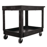 Heavy-Duty Utility Cart with Lipped Shelves, Plastic, 2 Shelves, 500 lb Capacity, 25.78" x 45.25" x 33.25", Black