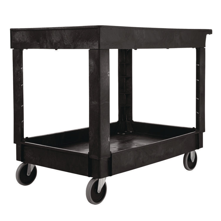 Heavy-Duty Utility Cart with Lipped Shelves, Plastic, 2 Shelves, 500 lb Capacity, 25.78" x 45.25" x 33.25", Black