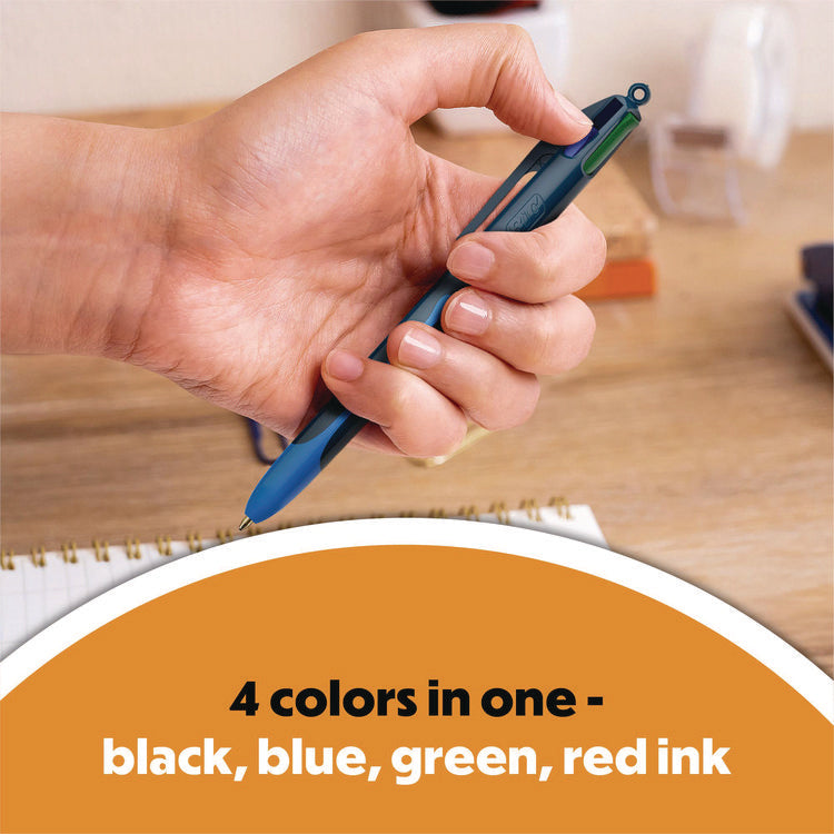 4-Color Smooth Multi-Color Ballpoint Pen, Retractable, Medium 1 mm, Black/Blue/Green/Red Ink, Black/Blue Barrel, 3/Pack
