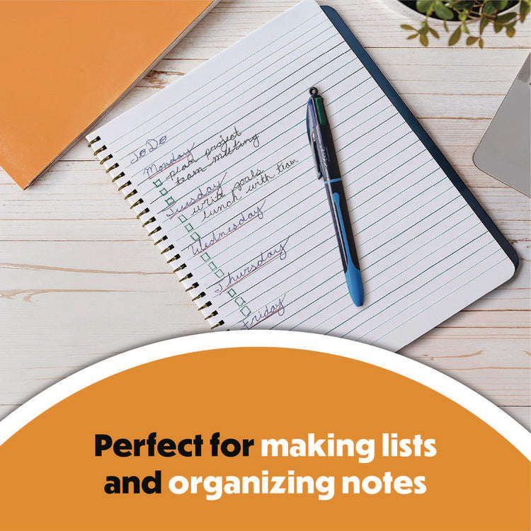 4-Color Smooth Multi-Color Ballpoint Pen, Retractable, Medium 1 mm, Black/Blue/Green/Red Ink, Black/Blue Barrel, 3/Pack