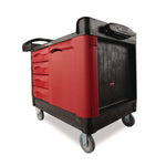 TradeMaster Cart with One Door, Plastic, 3 Shelves, 4 Drawers, 750 lb Capacity, 26.25" x 49" x 38", Black