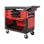 Trades Cart with Locking Storage Area, Plastic, 2 Shelves, 2 Drawers, 330 lb Capacity, 19.25" x 38" x 33.38", Black