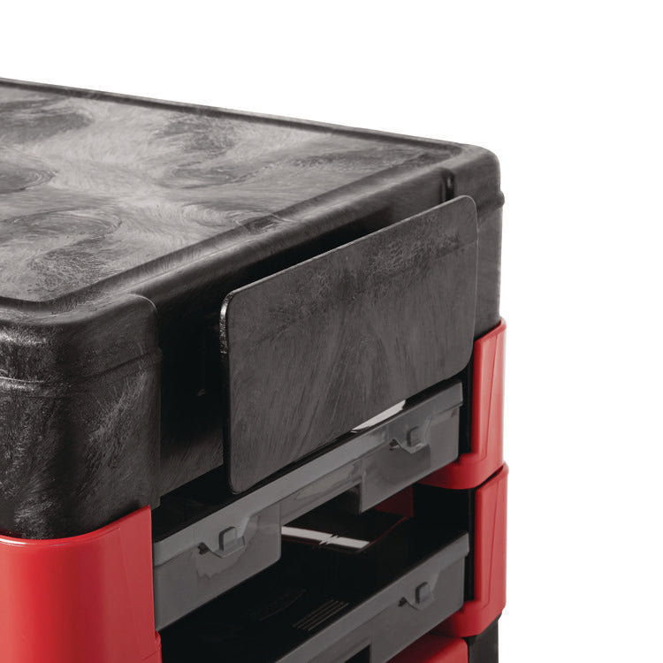 Trades Cart with Locking Storage Area, Plastic, 2 Shelves, 2 Drawers, 330 lb Capacity, 19.25" x 38" x 33.38", Black