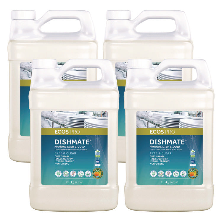 Dishmate Manual Dish Liquid, Free and Clear, 1 gal Jug, 4/Carton