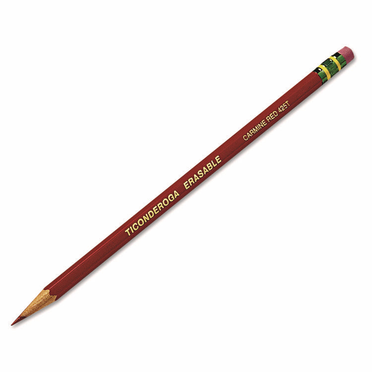 Erasable Colored Pencils, 2.6 mm, 2B, Carmine Red Lead, Carmine Red Barrel, 12/Pack