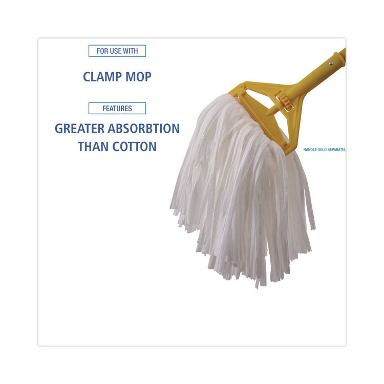 Cut-End Wet Mop Head, Rayon/polyester, Non-Woven, White, 20oz