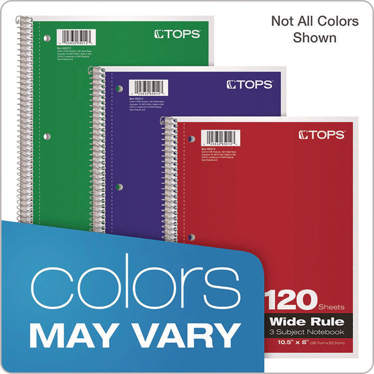 Coil-Lock Wirebound Notebook, 3-Hole Punch, 3-Subject, Legal Rule, Randomly Assorted Covers, (120) 10.5 x 8 Sheets