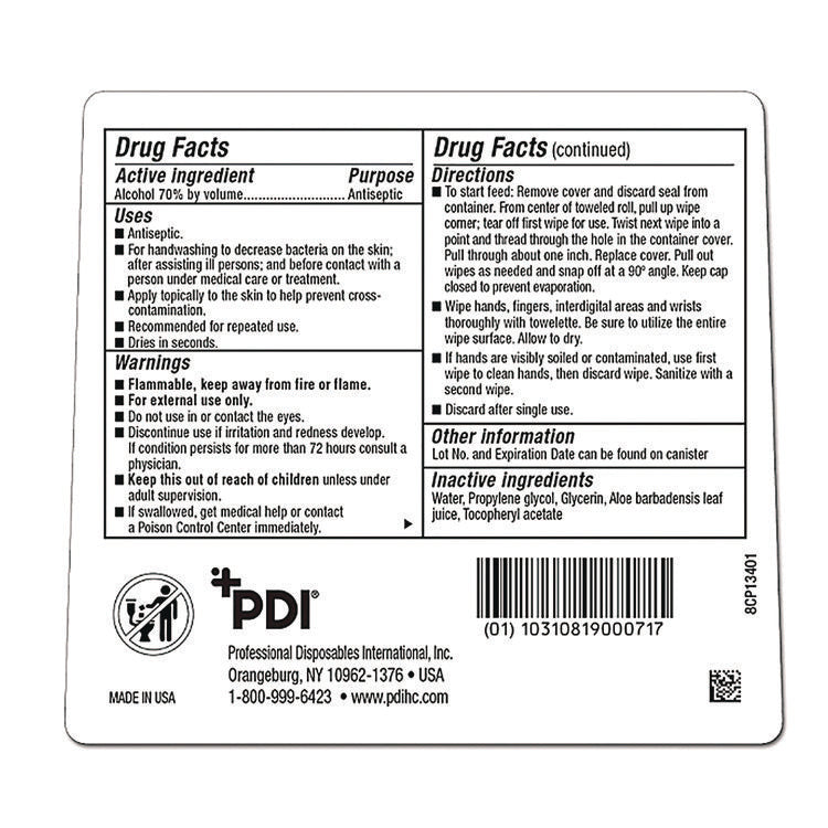 PDI Sani-Hands Instant Hand Sanitizing Wipes, 7.5 x 6, Unscented, White, 220/Canister, 6 Canisters/Carton