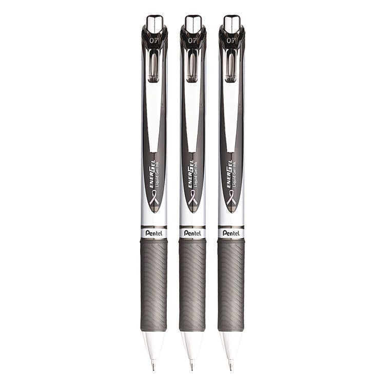 EnerGel RTX Deluxe Gel Pen, Retractable, Medium 0.7 mm, Black Ink, Black Barrel, 3/Pack